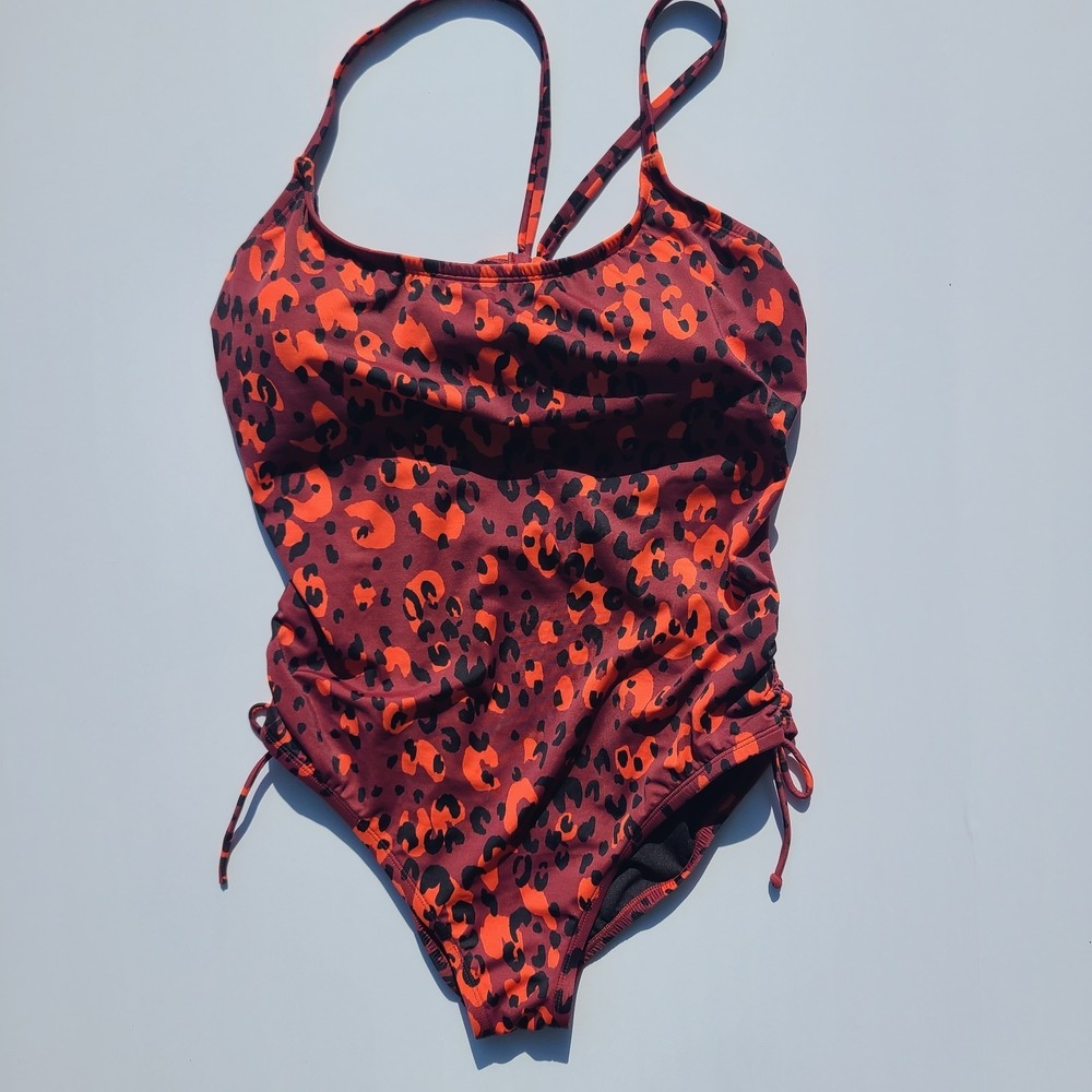 Beach Betty by Miracle Brands Orange-Red Leopard One-Piece Swimsuit Large‎
